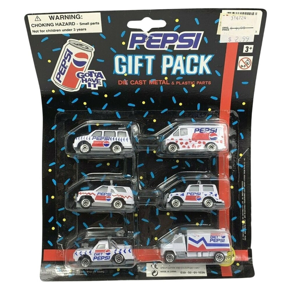 Pepsi Die Cast Metal Cars Set Gift Pack Golden Wheel 6 piece 1994 Diecast NOS